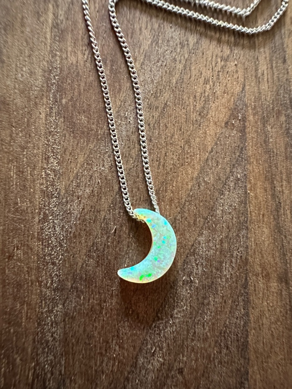 18 IN Crescent Moon Opal Resin Pendant Necklace - Silver Tone